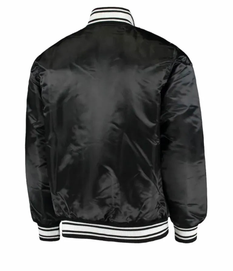 New Orleans Saints Locker Room Full-Snap Varsity Black Satin Men's Bomber Jacket