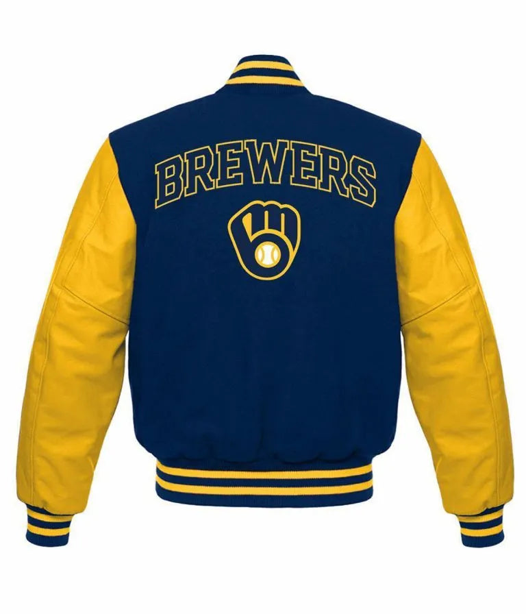 Milwaukee Brewers Blue Wool & Yellow Leather Sleeves Letterman Men's Jacket