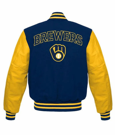 Milwaukee Brewers Blue Wool & Yellow Leather Sleeves Letterman Men's Jacket