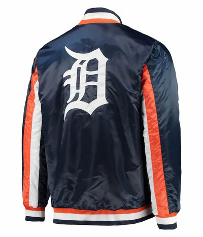 Detroit Tigers Navy Blue Satin Bomber Men's Jacket