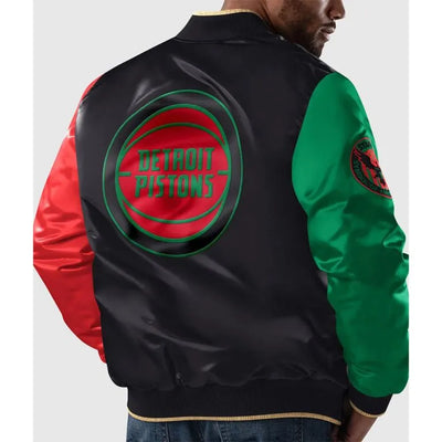 Detroit Pistons Ty Mopkins Black History Month Full-Snap Varsity Satin Men's Bomber Jacket