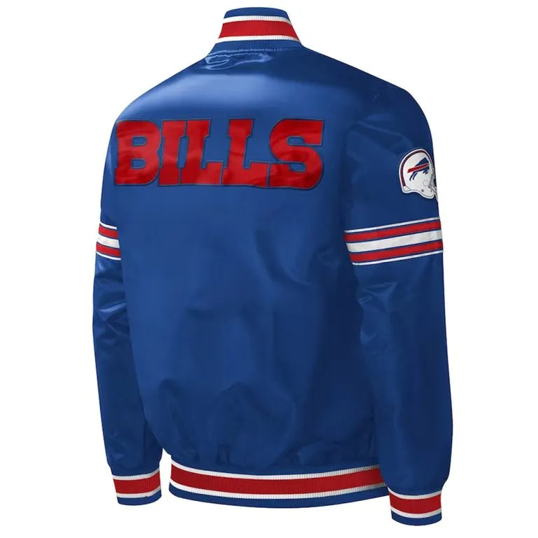 Buffalo Bills Midfield Full-Snap Varsity Royal blue Satin Men's Bomber Jacket