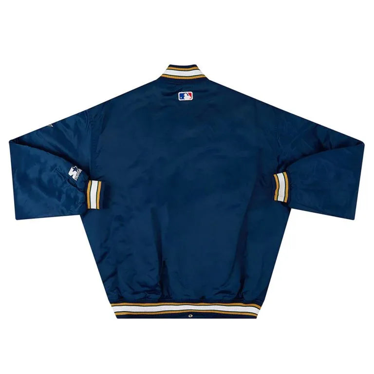 1994-99 Milwaukee Brewers Varsity Full-Snap Navy Blue Satin Men's Jacket