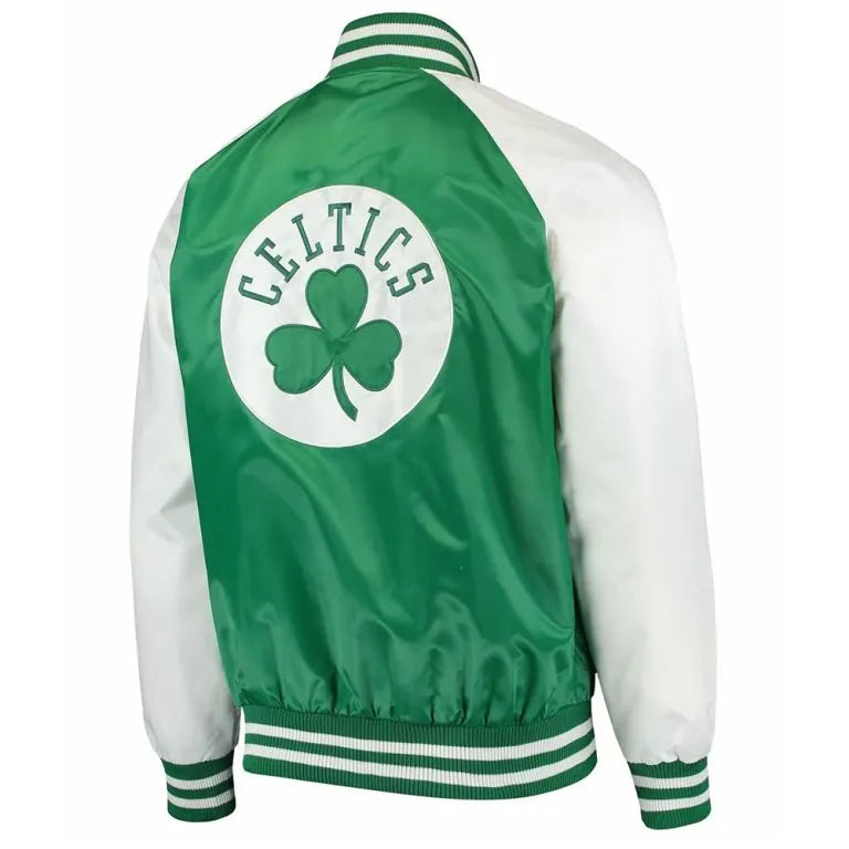 Boston Celtics Point Guard Full-Snap Varsity Kelly Green/White Satin Men's Bomber Jacket