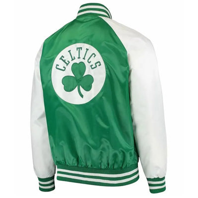 Boston Celtics Point Guard Full-Snap Varsity Kelly Green/White Satin Men's Bomber Jacket