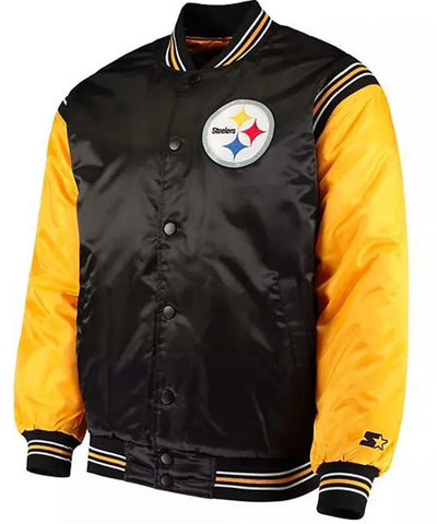 Pittsburgh Steelers Enforcer Full-Snap Varsity Black and Yellow Satin Men's Bomber Jacket