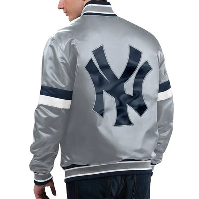 New York Yankees Home Game Varsity Full-Snap Gray Satin Men's Jacket