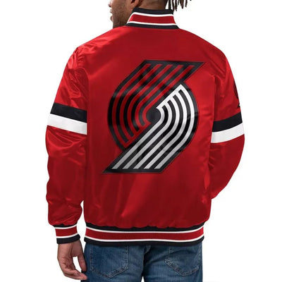 Portland Trail Blazers Home Game Full-Snap Varsity Red Satin Men's Bomber Jacket