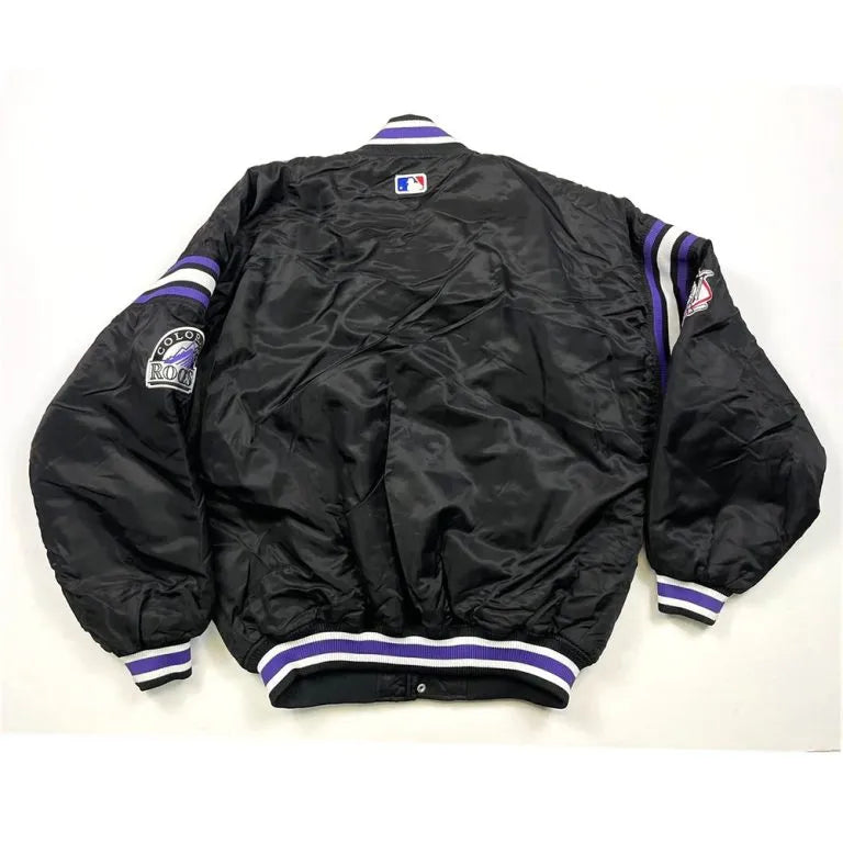 Colorado Rockies Diamond Collection Black Satin Full-Snap Men's Jacket