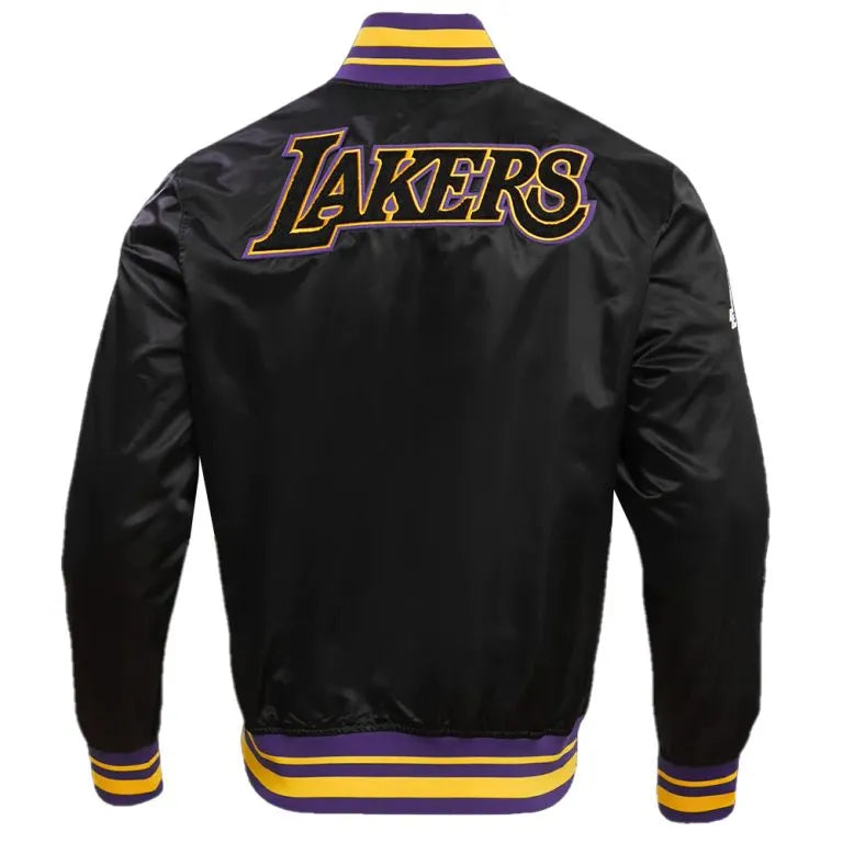 Los Angeles Lakers Retro Classic Rib Full-Snap Varsity Black Satin Men's Bomber Jacket