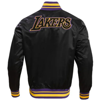 Los Angeles Lakers Retro Classic Rib Full-Snap Varsity Black Satin Men's Bomber Jacket