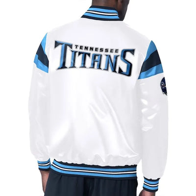 Tennessee Titans Midweight Full-Snap Varsity White Satin Men's Bomber Jacket