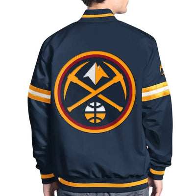 Denver Nuggets Scout Full-Snap Varsity Navy Blue Satin Men's Bomber Jacket