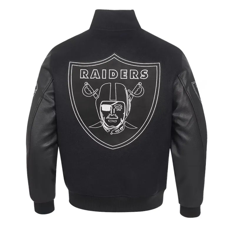 Los Vegas Raiders Black Wool and Genuine Leather Sleeves Men's Varsity Letterman Jacket