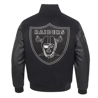Los Vegas Raiders Black Wool and Genuine Leather Sleeves Men's Varsity Letterman Jacket