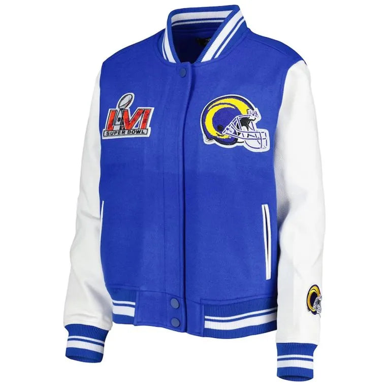 Los Angeles Rams Mash Up Royal Blue Wool and White Genuine Leather Sleeves Men's Varsity Letterman Jacket
