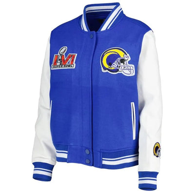 Los Angeles Rams Mash Up Royal Blue Wool and White Genuine Leather Sleeves Men's Varsity Letterman Jacket