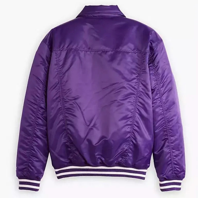 Los Angeles Lakers Silver Tab Trucker Varsity Purple Satin Men's Bomber Jacket