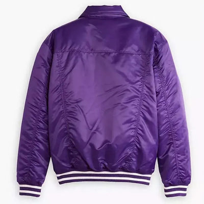 Los Angeles Lakers Silver Tab Trucker Varsity Purple Satin Men's Bomber Jacket