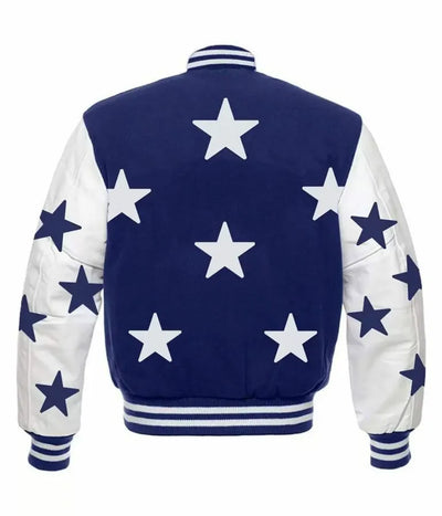 Dallas Cowboys Stars Royal Blue Wool & White Genuine Leather Sleeves Men's Varsity Jacket