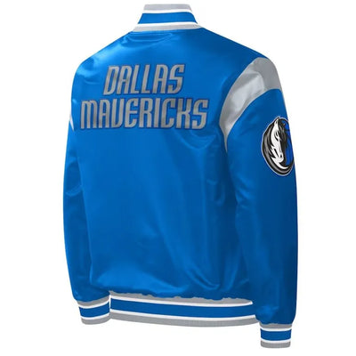 Dallas Mavericks Force Play Full-Snap Varsity Blue Satin Men's Bomber Jacket