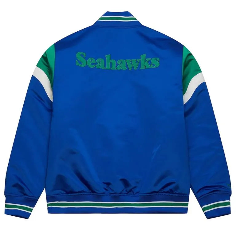Seattle Seahawks Heavyweight Full-Snap Varsity Royal Blue Satin Men's Bomber Jacket