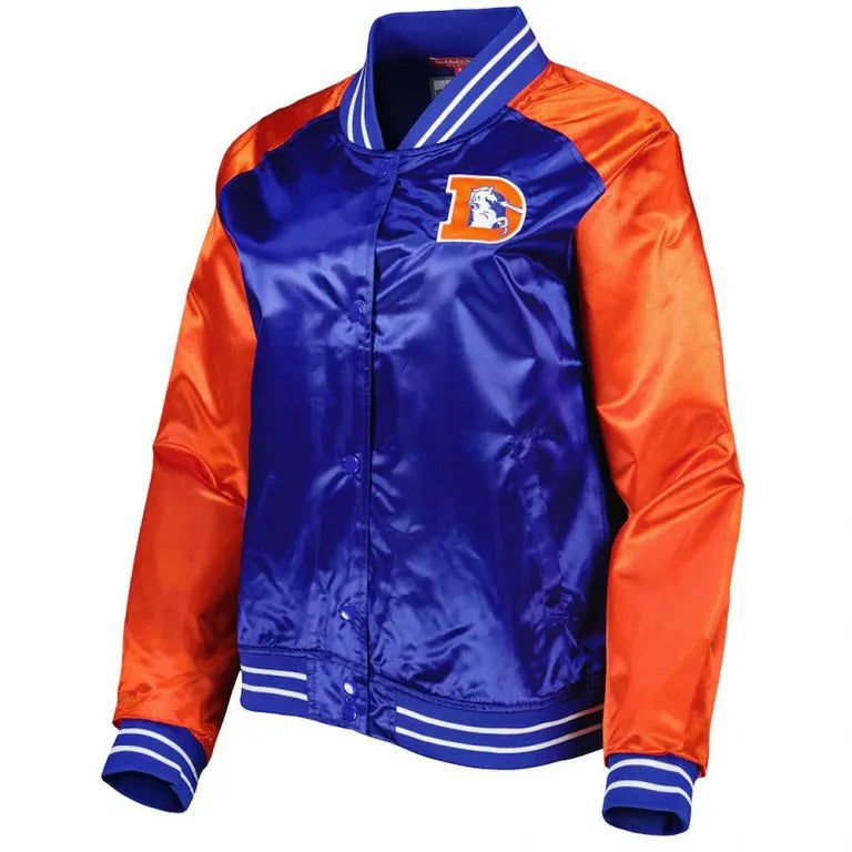 Denver Broncos Team 2.0 Full-Snap Varsity Orange and Blue Satin Men's Bomber Jacket