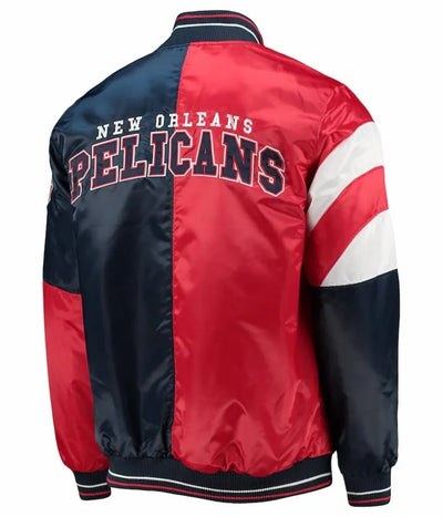 New Orleans Pelicans Leader 75th Anniversary Full-Snap Varsity Color Block Satin Men's Bomber Jacket