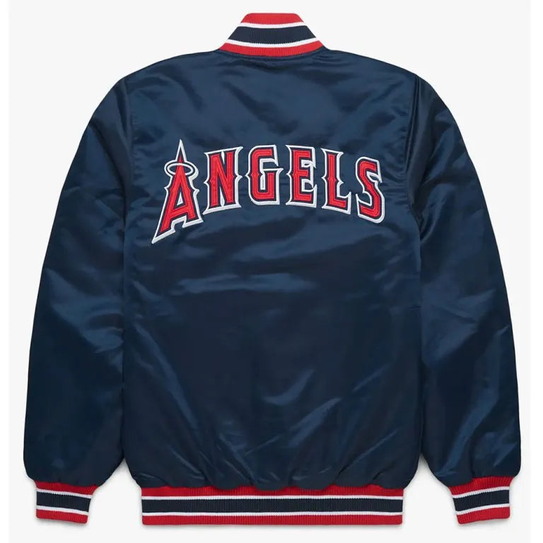 Los Angeles Angels Full-Snap Bomber Navy Blue Satin Men's Jacket