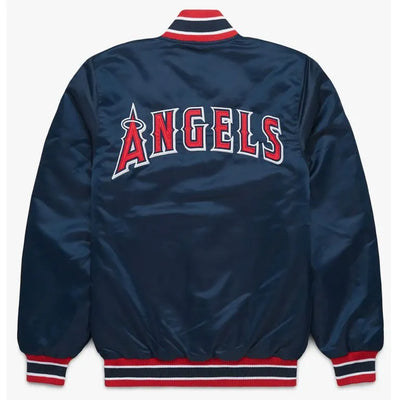 Los Angeles Angels Full-Snap Bomber Navy Blue Satin Men's Jacket