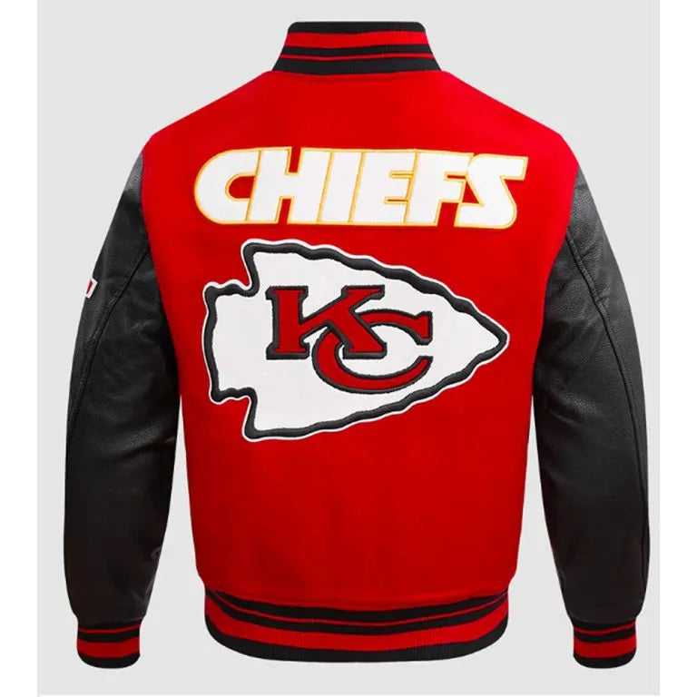 Kansas City Chiefs Red Wool and Black Genuine Leather Sleeves Men's Varsity Letterman Jacket