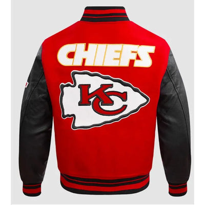 Kansas City Chiefs Red Wool and Black Genuine Leather Sleeves Men's Varsity Letterman Jacket