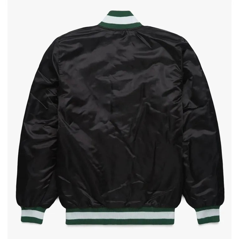 Green Bay Packers Full-Snap Varsity Black Satin Men's Bomber Jacket