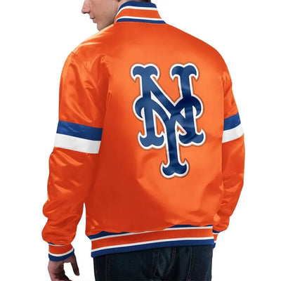 NY Mets Home Game Full-Snap Varsity Satin Orange Men's Jacket