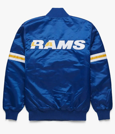 Los Angeles Rams Full-Snap Varsity Royal Blue Satin Men's Bomber Jacket