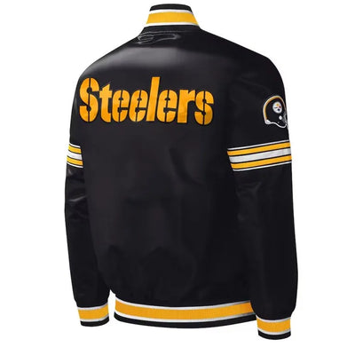 Pittsburgh Steelers Midfield Full-Snap Varsity Black Satin Men's Bomber Jacket