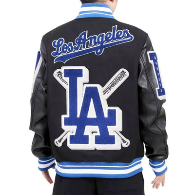 LA Dodgers Mash Up Varsity Black Wool & Leather Sleeves Men's Jacket