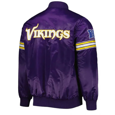 Minnesota Vikings The Pick and Roll Full-Snap Varsity Purple Satin Men's Bomber Jacket