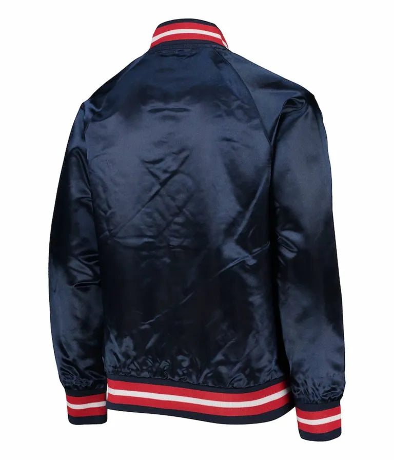 New England Patriots Lightweight Full-Snap Varsity Navy Blue Satin Men's Bomber Jacket