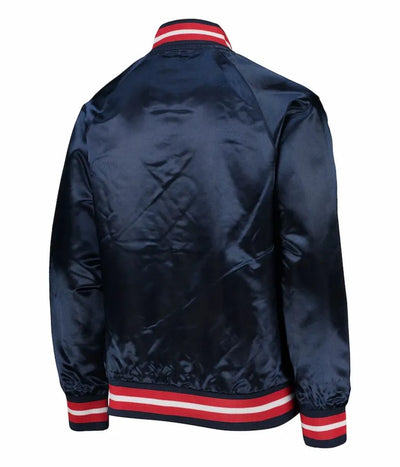 New England Patriots Lightweight Full-Snap Varsity Navy Blue Satin Men's Bomber Jacket