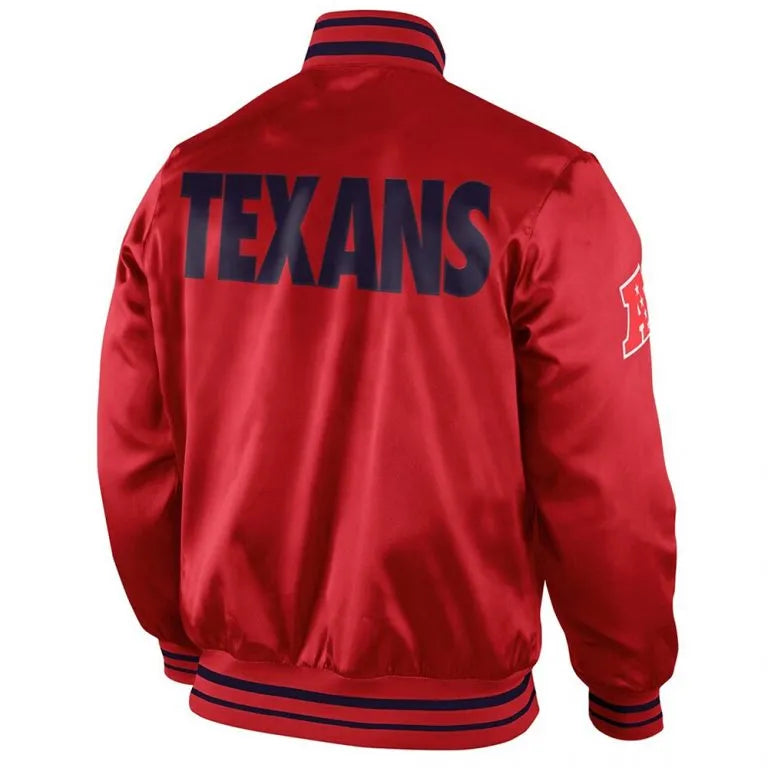 Houston Texan Start Again Full-Snap Varsity Red Satin Men's Bomber Jacket