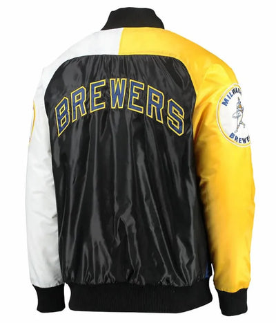 Milwaukee Brewers Royal/Yellow Tri-Color Satin Varsity Men's Jacket