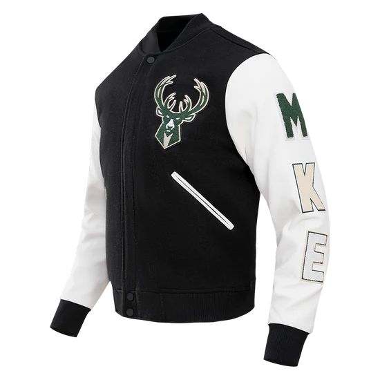 Milwaukee Bucks Varsity Green Wool & White Genuine Leather Sleeves Men's Letterman Jacket