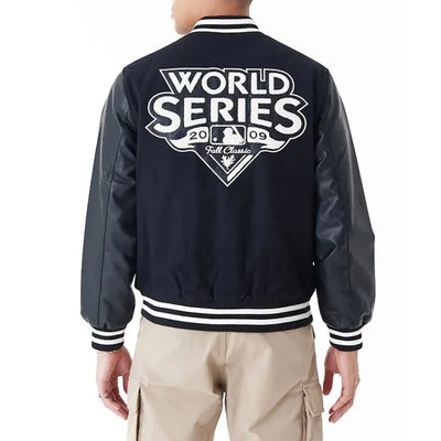 2009 NY Yankees World Series Varsity Full-Snap Black Wool/Leather Men's Jacket