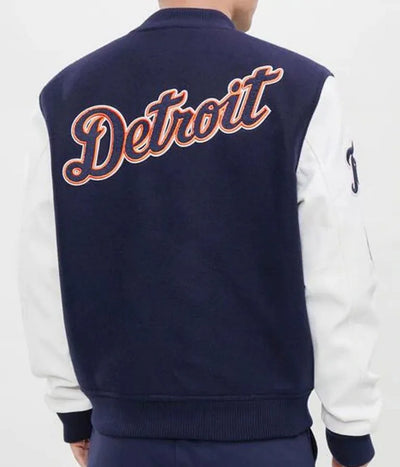 Detroit Tigers Blue Wool & White Leather Sleeves Varsity Men's Jacket