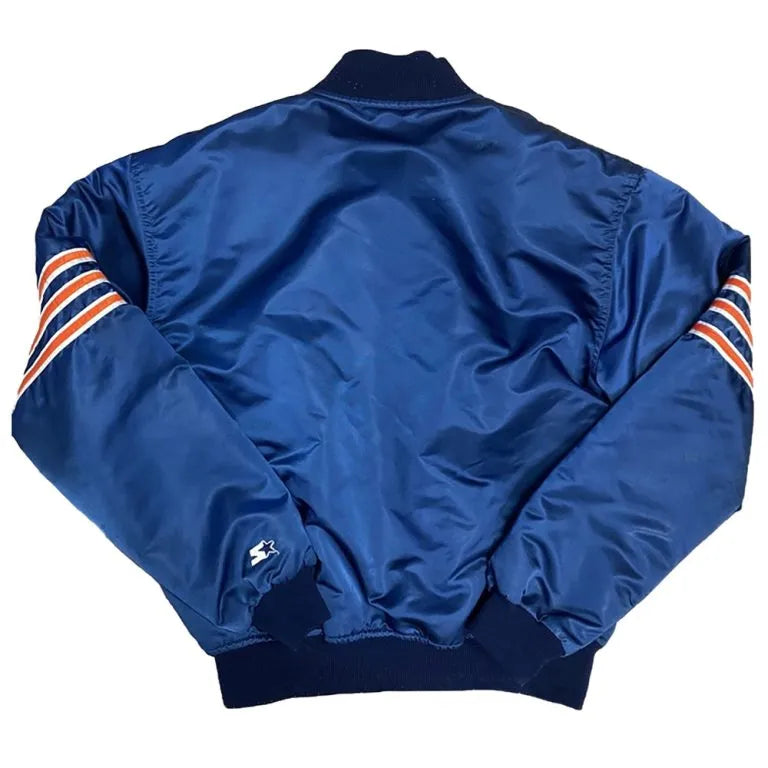 80’s Chicago Bears Full-Snap Varsity Blue Satin Men's Bomber Jacket