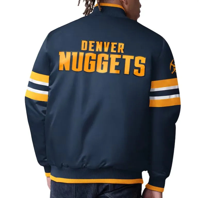 Denver Nuggets Scout I Full-Snap Varsity Navy Blue Satin Men's Bomber Jacket