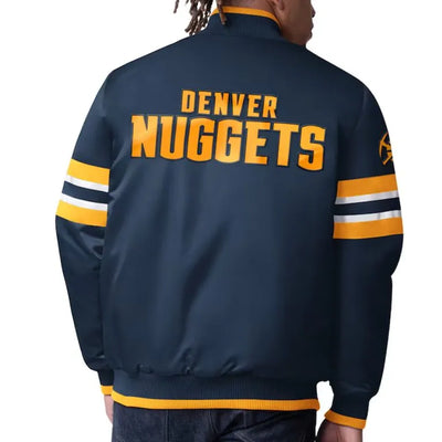 Denver Nuggets Scout I Full-Snap Varsity Navy Blue Satin Men's Bomber Jacket