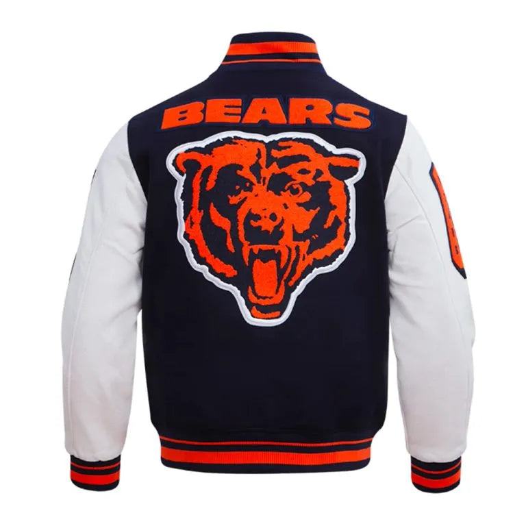 Chicago Bears Mashup Navy Blue Wool & White Genuine Leather Sleeves Men's Varsity Jacket