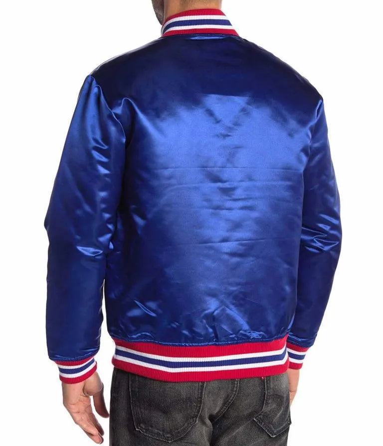 New York Giants Full-Snap Varsity Royal Blue Satin Men's Bomber Jacket